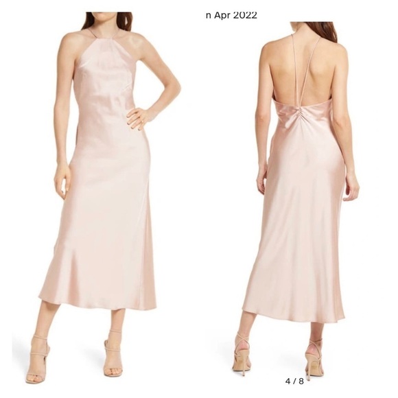 NWT SIGNIFICANT OTHER Vienna Halter Neck Open Back Midi Dress Blush Pink US 10 - Picture 4 of 14